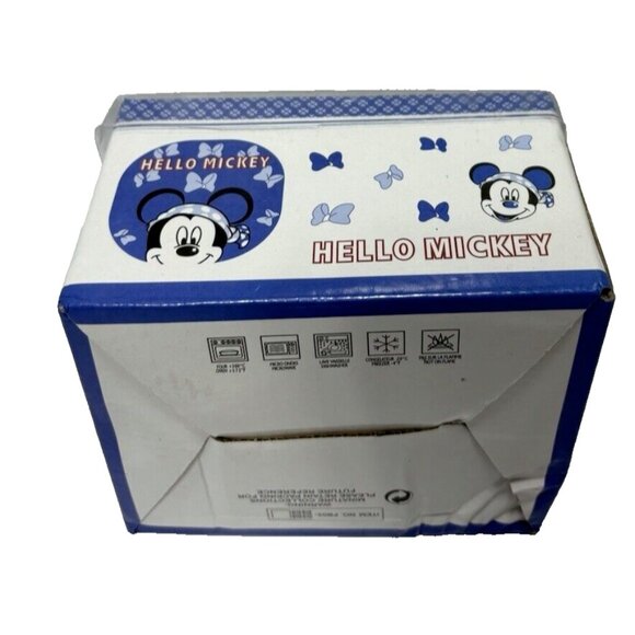 Hello Mickey Small Tea Cup With Lid Blue & White Mickey Mouse Coffee Cup/Mug New - Picture 3 of 8